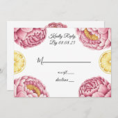 Stoffige roze pioenen en citroen bruiloft RSVP Kaa Kaart (Voorkant / Achterkant)
