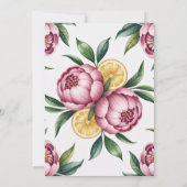 Stoffige roze pioenen en citroen bruiloft vieren kaart (Achterkant)