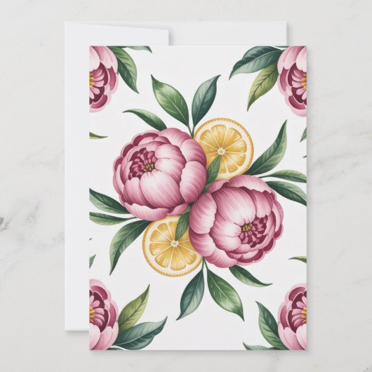 Stoffige roze pioenen en citroen bruiloft vieren kaart (Achterkant)