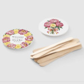 Stoffige roze pioenen en citroen bruiloft welkom handwaaier (Niet-gemonteerd)