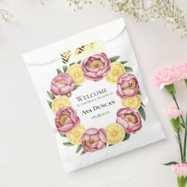 Stoffige roze pioenen en citroen Vrijgezellenfeest Bedankzakje