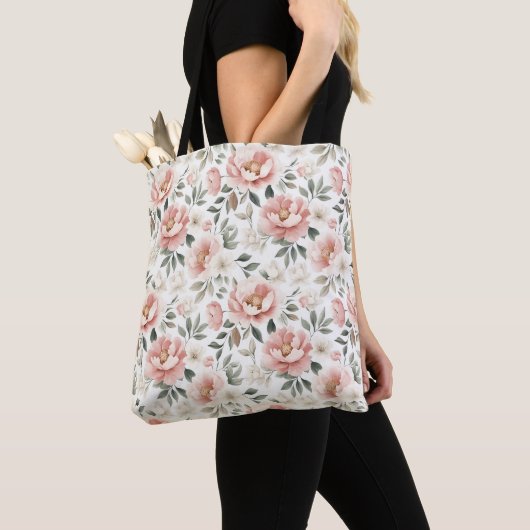 Stoffige roze pioenen tote bag (Dichtbij)