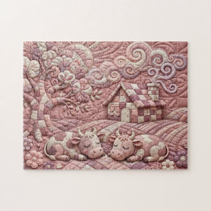 Stoffige Roze Pittoreske Quilt Koeien Patchwork Pa Legpuzzel