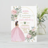 Stoffige Roze Prinses Jurk Sage Bloem Quiñceanera Kaart (Staand voorkant)