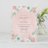Stoffige Roze Ranunculus Eucalyptus Bruiloft Kaart (Staand voorkant)