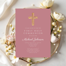 Stoffige Roze Religieus Kruis Meisje Eerste Commun