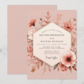 Stoffige Roze Romantische Bloei Bruiloft Kaart (Voorkant / Achterkant)