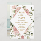 Stoffige Roze Roos Bloemige Foto  Save The Date (Voorkant / Achterkant)