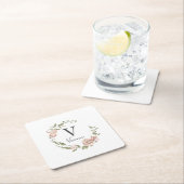 Stoffige Roze Roos Bloemige Monogram Naam Kartonnen Onderzetters (Insitu)