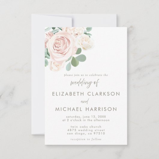 Stoffige Roze Roos Eucalyptus Bloemen Huwelijk Kaart (Voorkant)