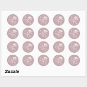 Stoffige Roze Roos Lijnkunst Monogram Bruiloft Ronde Sticker (Vel)