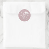 Stoffige Roze Roos Lijnkunst Monogram Bruiloft Ronde Sticker (Tas)