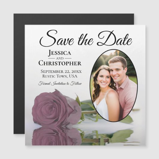 Stoffige Roze Roos Trouw Save The Date Foto Magnee (Voorkant / Achterkant)
