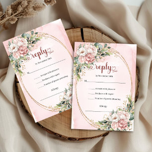 Stoffige Roze Rose Goud Bloemige Trouw RSVP Kaart