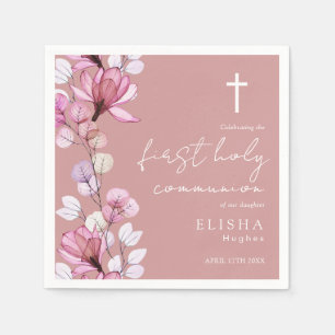 Stoffige Roze Roze Bloemige Eerste Heilige Communi Servet