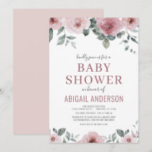 Stoffige Roze Roze Bloemige Waterverf Baby Shower
