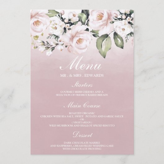 Stoffige Roze Roze Blush Waterverf Verjaardag Trou Menu (Voorkant)