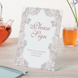 Stoffige Roze Roze Bruiloft Vintage Botanisch Reclamebord Met Voetstuk