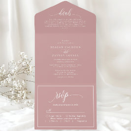 Stoffige Roze Roze Eenvoudig Moderne Script All In One Uitnodiging