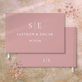 Stoffige Roze Roze Eenvoudig Monogram Huwelijk Gastenboek