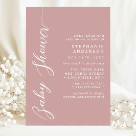 Stoffige Roze Roze Eenvoudige Moderne Script Baby Kaart