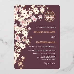 Stoffige Roze Roze Goud Chinees Huwelijk Folie Uitnodiging