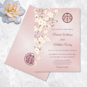 Stoffige Roze Roze Goud FOLIE Chinese Trouw Uitnodiging