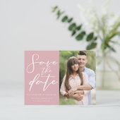 Stoffige Roze Roze Koppel Foto Bewaar de Datum Aankondigingskaart (Staand voorkant)