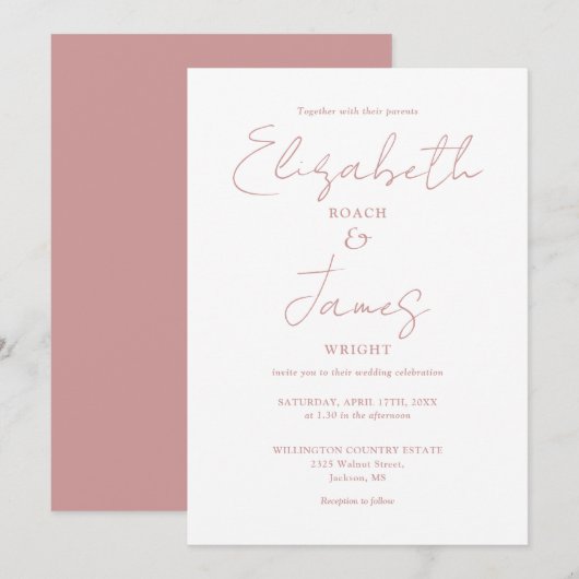 Stoffige Roze Roze Minimalistische Elegante Script Kaart (Voorkant / Achterkant)