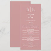 Stoffige Roze Roze Monogram Huwelijksdiner Menu (Voorkant / Achterkant)