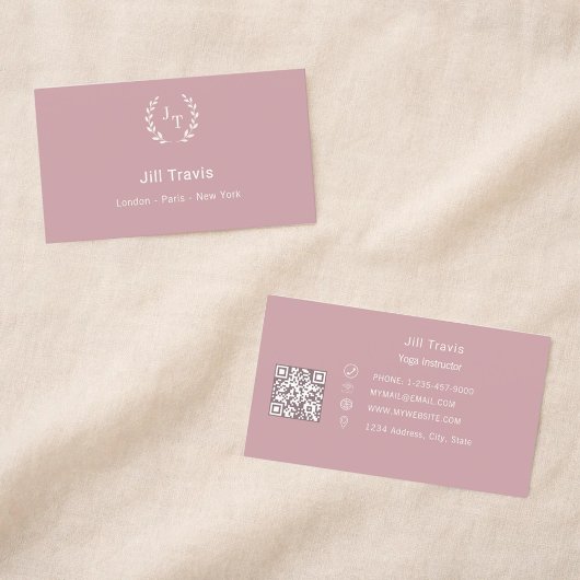 Stoffige roze roze monogramkrans moderne QR-code Visitekaartje