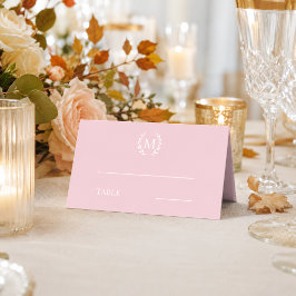 Stoffige roze roze monogramkrans plaatskaartje