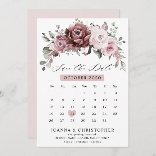 Stoffige Roze Roze Perzik Bloemige Trouw Save The Save The Date (Voorkant / Achterkant)