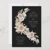 Stoffige Roze Roze Perzik Zwarte Flowy Bruiloft Kaart (Voorkant)