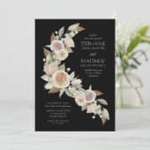 Stoffige Roze Roze Perzik Zwarte Flowy Bruiloft Kaart (Staand voorkant)