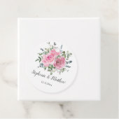 Stoffige roze rozen eucalyptus botanische bruiloft bedankjes labels (In situ)