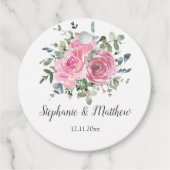 Stoffige roze rozen eucalyptus botanische bruiloft bedankjes labels (Voorkant)