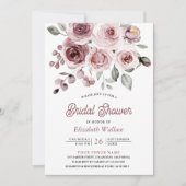 Stoffige Roze Rozen Foto QR Code Bruidsdouche Kaart (Voorkant)