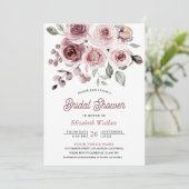 Stoffige Roze Rozen Foto QR Code Bruidsdouche Kaart (Staand voorkant)