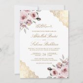 Stoffige Roze Rozen Gouden Kant QR Code Moslim Bru Kaart (Voorkant)
