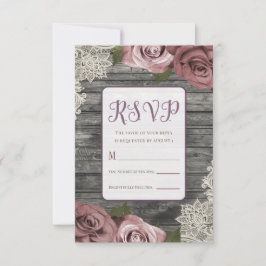 Stoffige Roze Rozen Grijs Rustiek Hout Kant Bruilo RSVP Kaartje