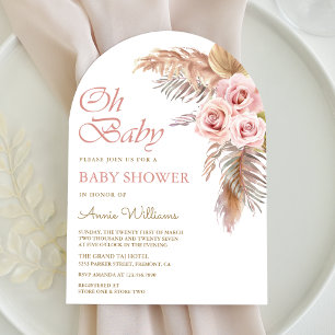 Stoffige Roze Rozen Pampas Gras Boog Baby Shower Kaart