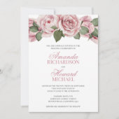 Stoffige roze rozen rustieke bruiloft kaart (Voorkant)