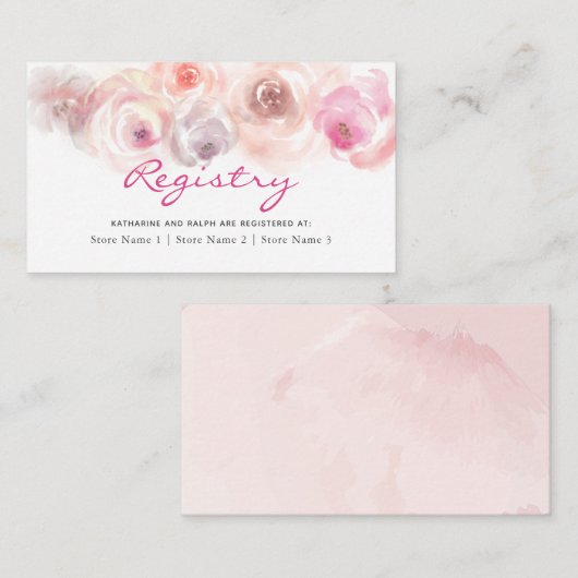 Stoffige Roze Rozen Waterverf Cadeau Registratie Informatiekaartje (Voorkant / Achterkant)