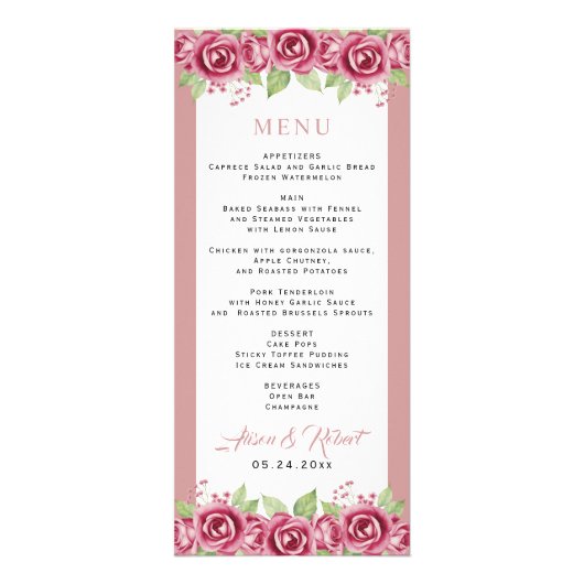 Stoffige roze rozenbloemen BUDGET trouwkaart Reclamekaart (Voorkant)