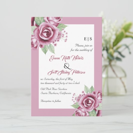 Stoffige roze rozenbloemen, QR-code bloemen bruilo Kaart (Staand voorkant)