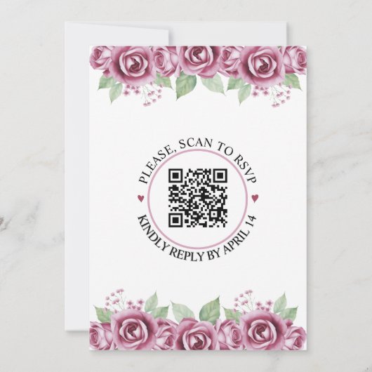 Stoffige roze rozenbloemen, QR-code bloemen bruilo Kaart (Achterkant)