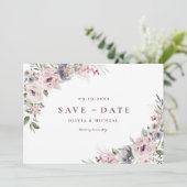 Stoffige roze rustieke boho bloemige save the date (Staand voorkant)