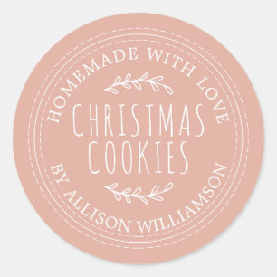 Stoffige Roze Rustieke Thuisgemaakte Kerstkoekjes  Ronde Sticker