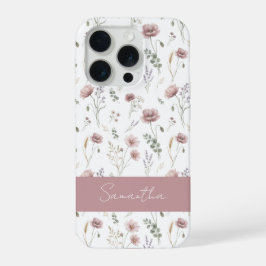 Stoffige Roze Salie Groen Waterverf Wilde Bloem iPhone 15 Pro Case